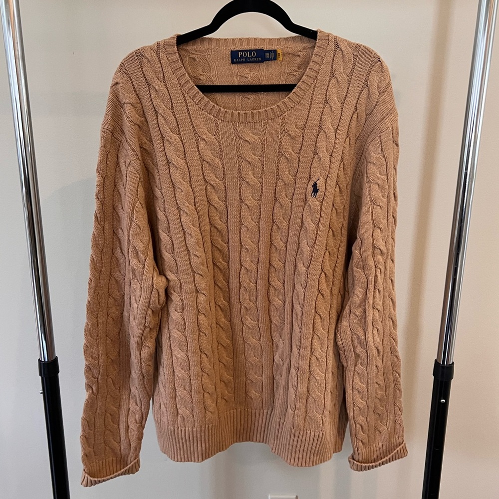 Polo by Ralph Lauren Men's Tan (Camel) Cable Knit Sweater
